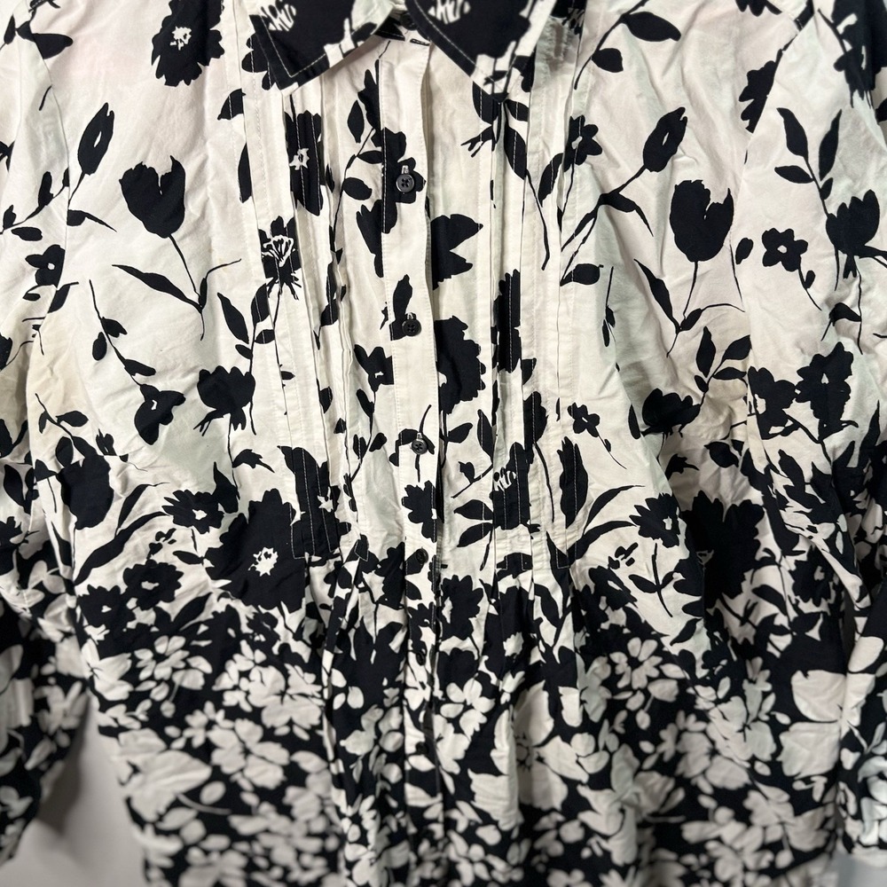 Jones New York Sport Women's 1X Black White Floral Pintuck Button Down Shirt - Picture 5 of 6